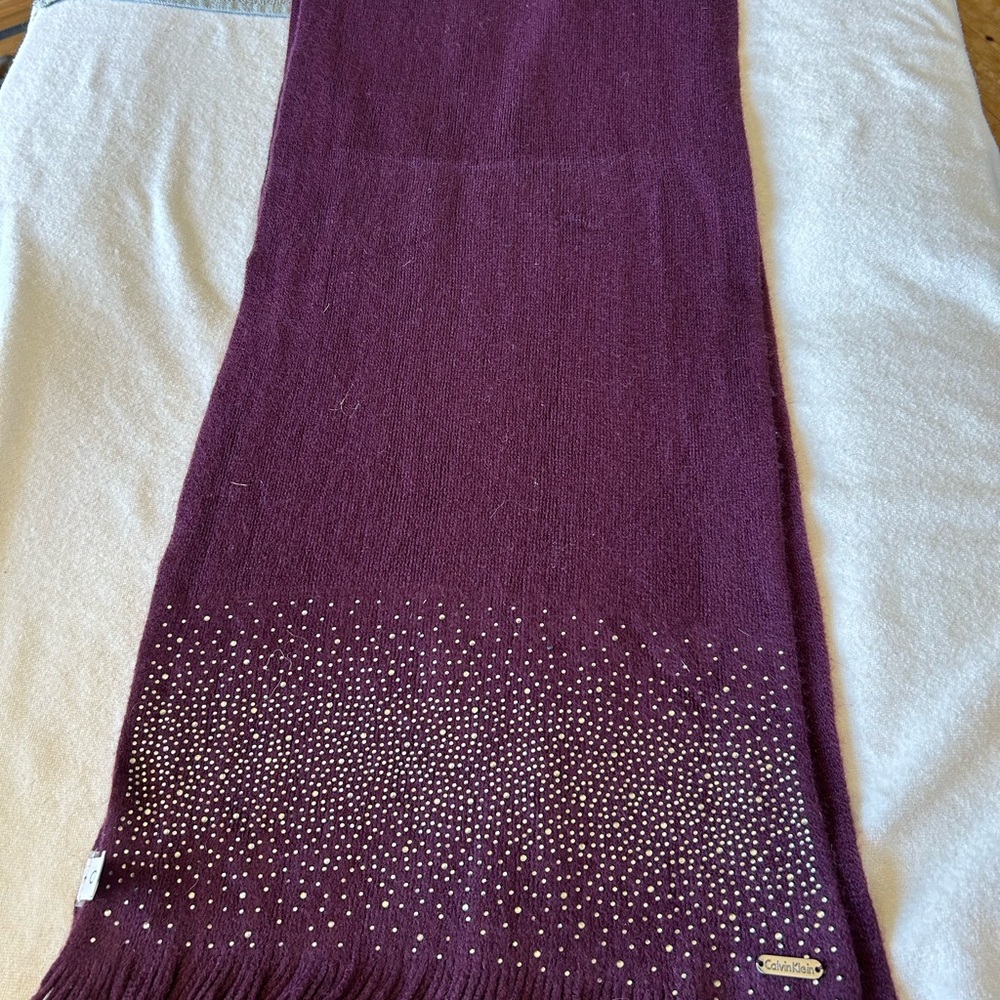 Calvin Klein Deep Purple Scarf with Rhinestone Accents